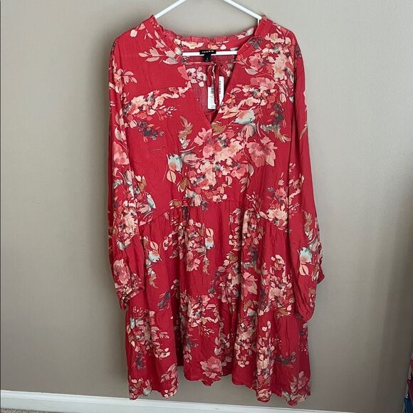 Torrid Crinkle Gauze Floral Red Voluminous Tiered Babydoll Dress Plus Size 6 NWT - Picture 2 of 13